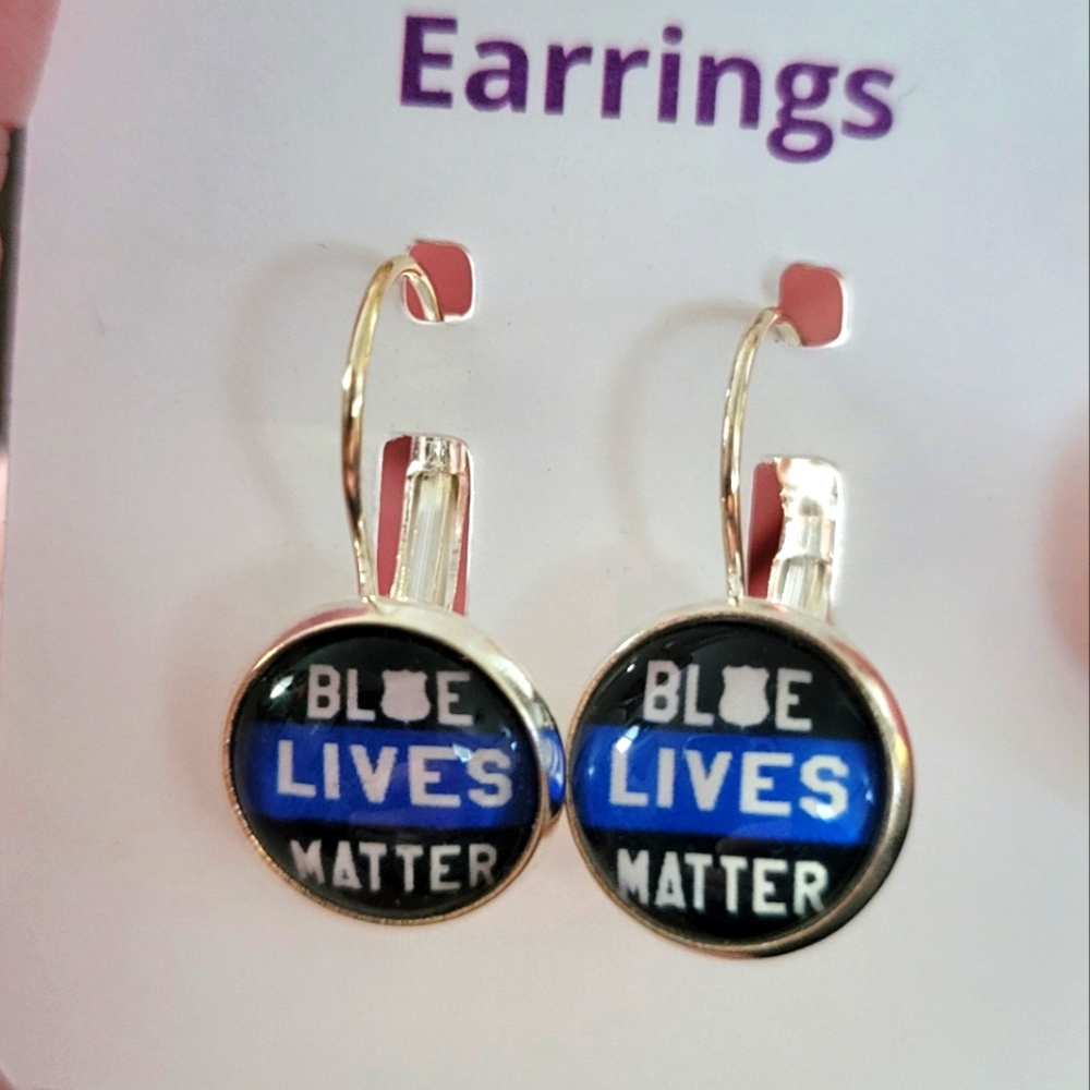 NWT Blue Lives Matter Clasp Closure Earrings